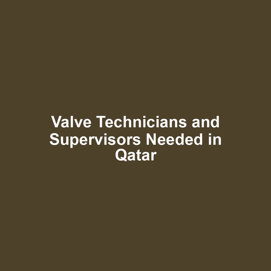 Valve Technicians and Supervisors Needed in Qatar