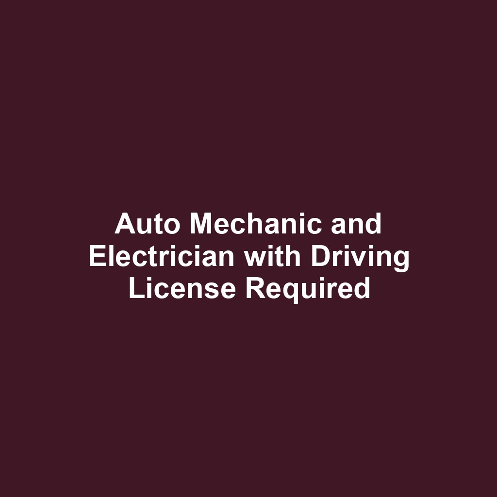 Auto Mechanic and Electrician with Driving License Required