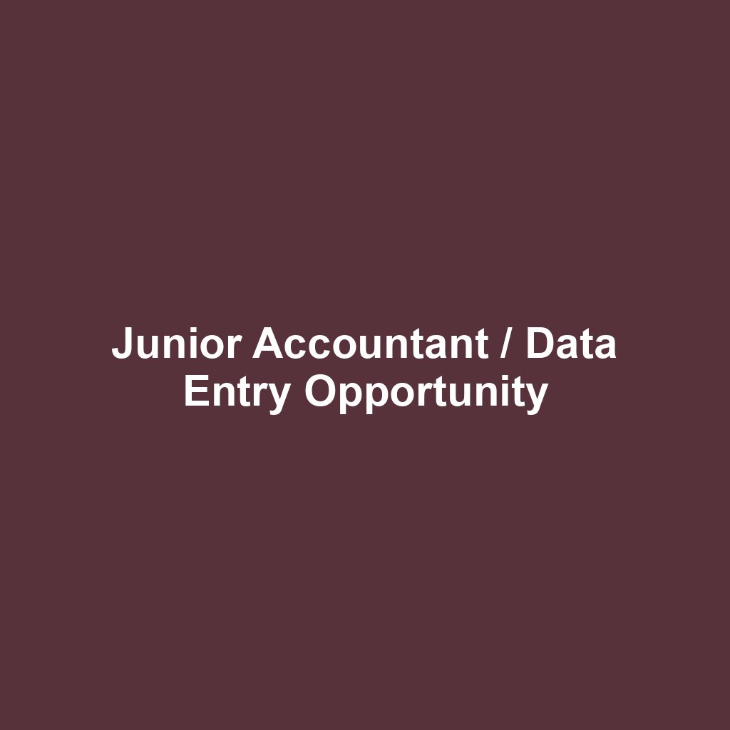 Junior Accountant / Data Entry Opportunity